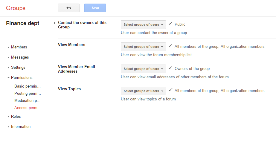 Group Access settings