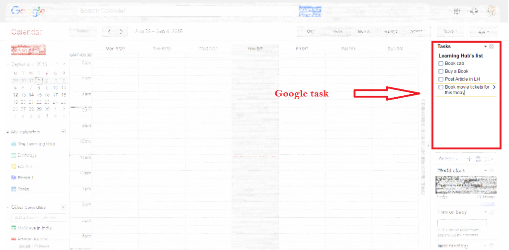 Google task on calendar
