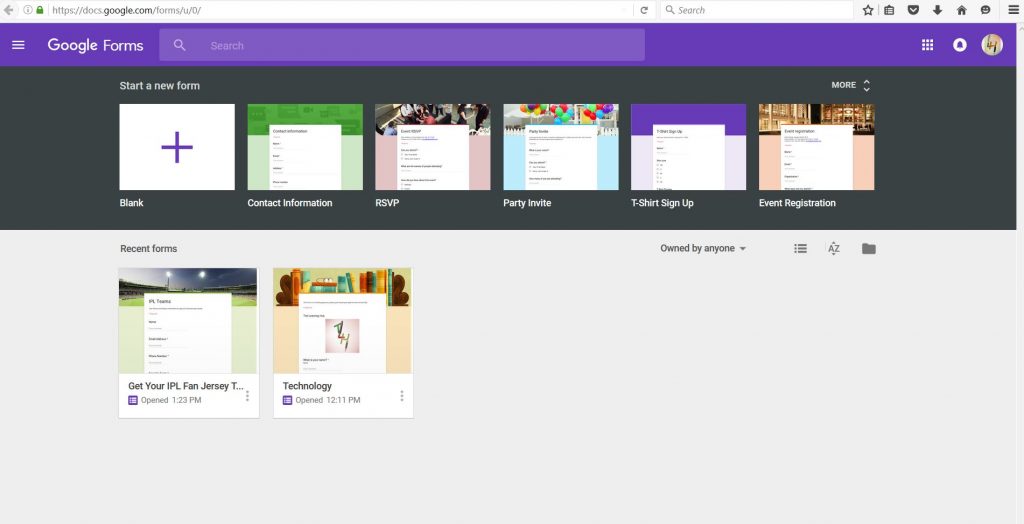 google-forms-home-page