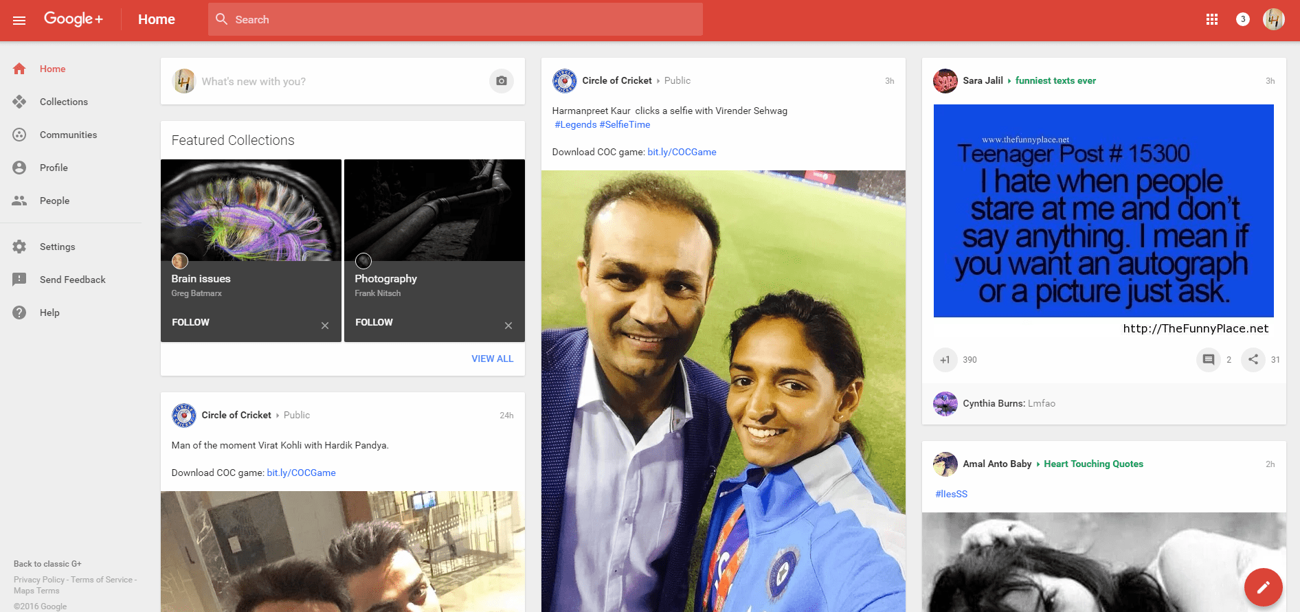 Google+ home page