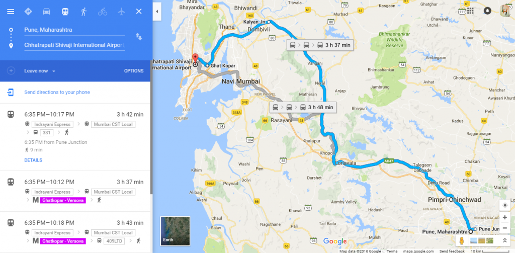 Bus and train timing in google maps