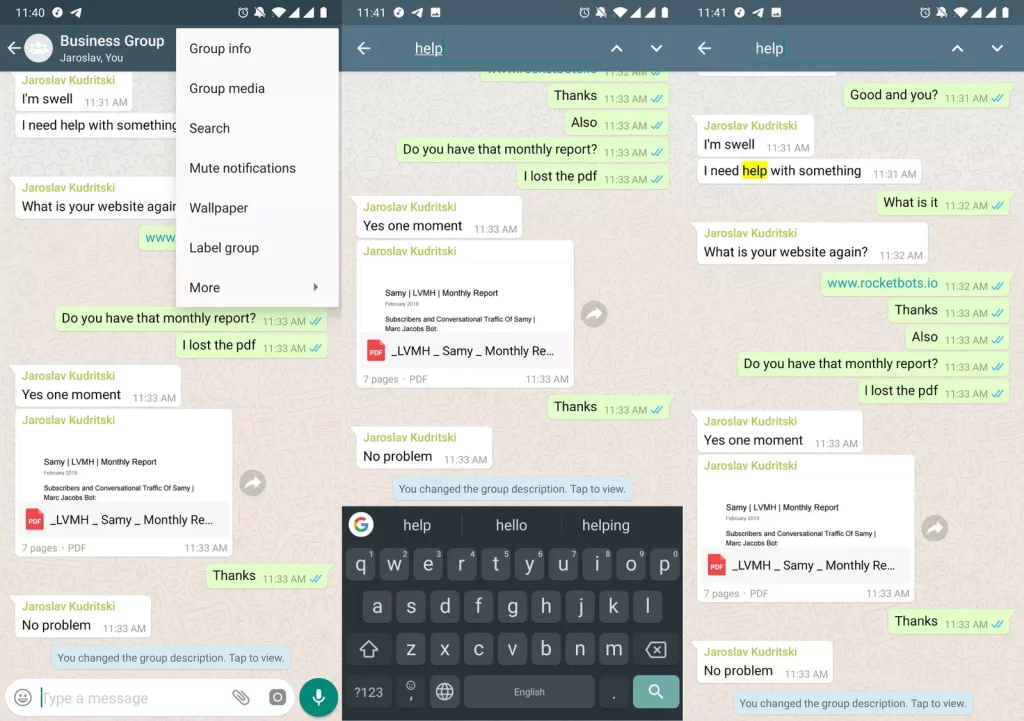 Manage WhatsApp Groups Search Feature